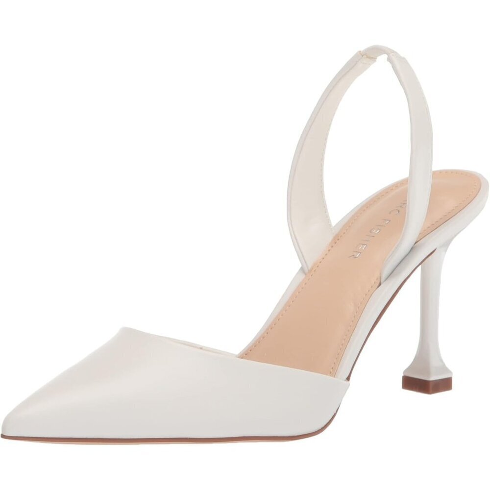Marc Fisher Womens White Leather Closed Pointed Toe Hadya Slingback Pumps Shoes